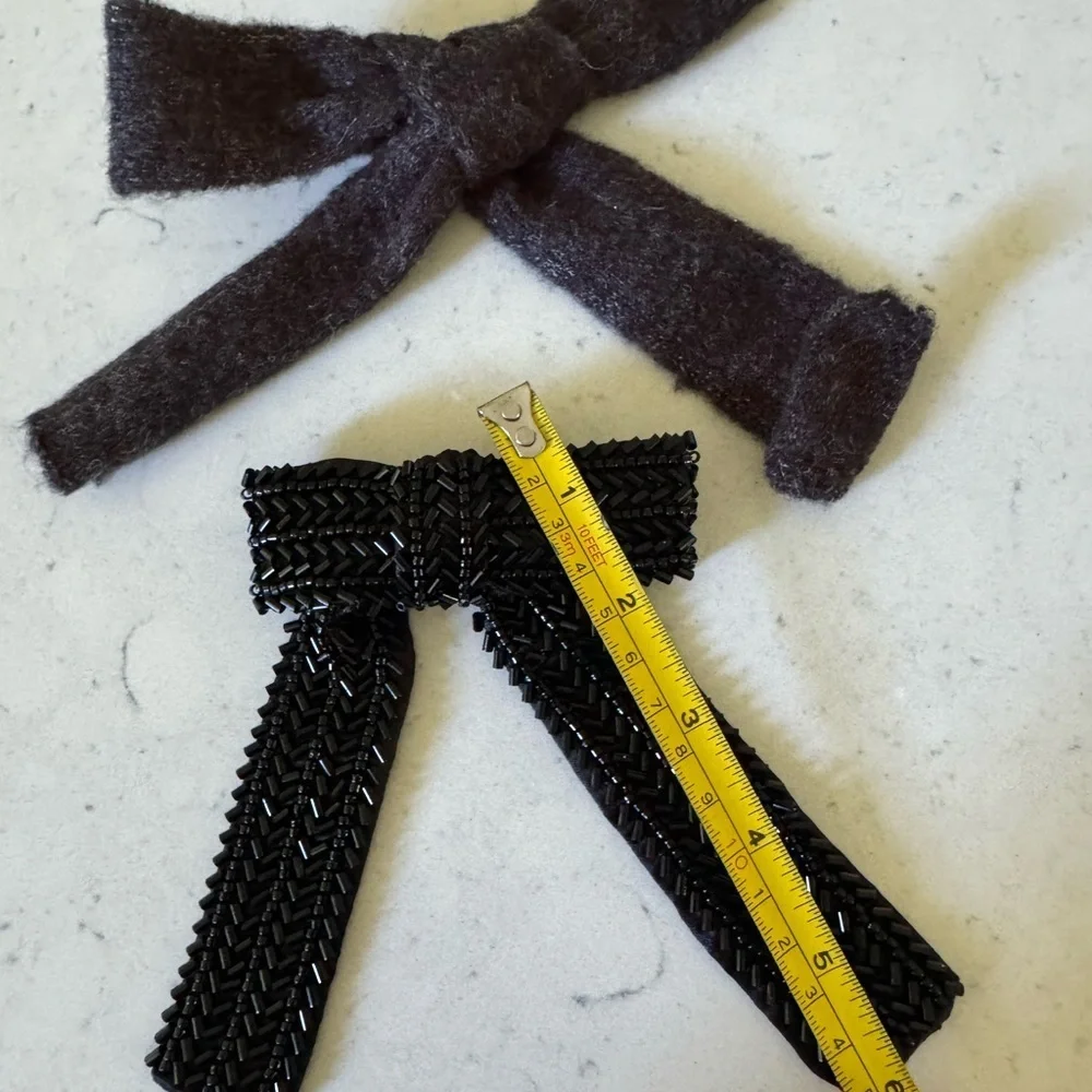 Zara girls black & bow knit sequin hair bows clips accessories